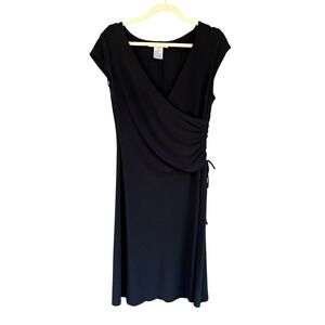 Evan Picone Black Dress 10 M LBD Ruched Tie‎ Waist Career Cocktail 90's Y2K